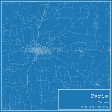 Blueprint US city map of Paris, Texas.