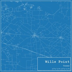 Blueprint US city map of Wills Point, Texas.