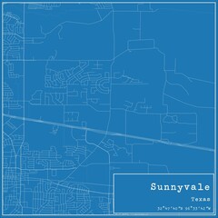 Blueprint US city map of Sunnyvale, Texas.