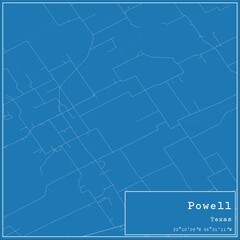 Blueprint US city map of Powell, Texas.