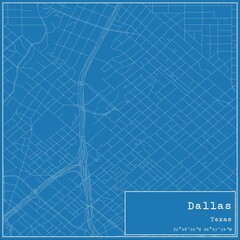 Blueprint US city map of Dallas, Texas.