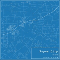 Blueprint US city map of Royse City, Texas.