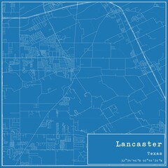 Blueprint US city map of Lancaster, Texas.