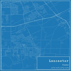 Blueprint US city map of Lancaster, Texas.