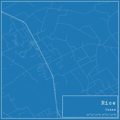 Blueprint US city map of Rice, Texas.