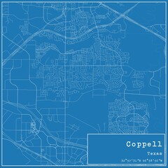 Blueprint US city map of Coppell, Texas.