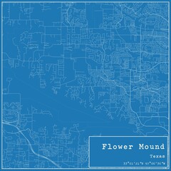Blueprint US city map of Flower Mound, Texas.