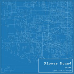 Blueprint US city map of Flower Mound, Texas.