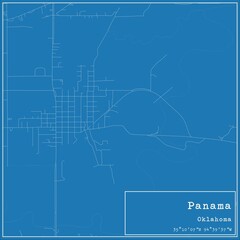 Blueprint US city map of Panama, Oklahoma.