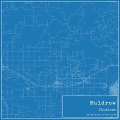 Blueprint US city map of Muldrow, Oklahoma.