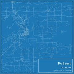 Blueprint US city map of Poteau, Oklahoma.