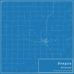 Fototapeta premium Blueprint US city map of Prague, Oklahoma.