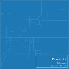 Blueprint US city map of Francis, Oklahoma.