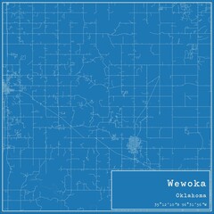 Blueprint US city map of Wewoka, Oklahoma.