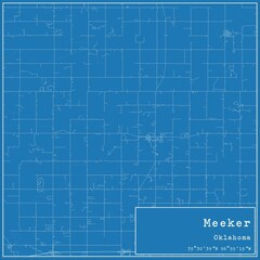 Blueprint US city map of Meeker, Oklahoma.