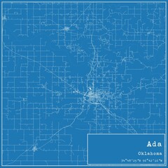 Blueprint US city map of Ada, Oklahoma.