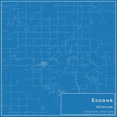 Blueprint US city map of Konawa, Oklahoma.