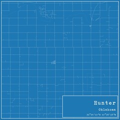 Blueprint US city map of Hunter, Oklahoma.