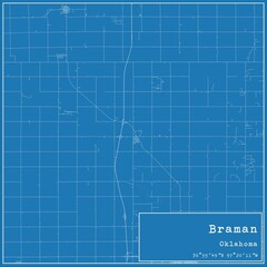 Blueprint US city map of Braman, Oklahoma.