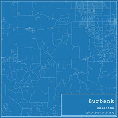 Fototapeta premium Blueprint US city map of Burbank, Oklahoma.