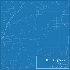 Blueprint US city map of Stringtown, Oklahoma.