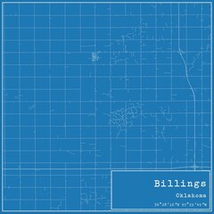Blueprint US city map of Billings, Oklahoma.