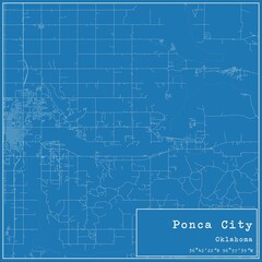 Blueprint US city map of Ponca City, Oklahoma.