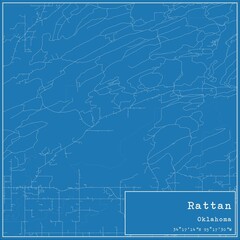 Blueprint US city map of Rattan, Oklahoma.
