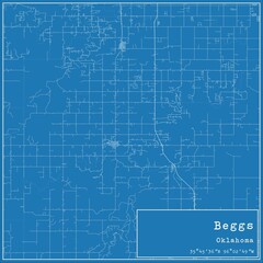 Blueprint US city map of Beggs, Oklahoma.