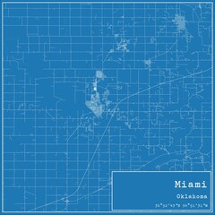 Blueprint US city map of Miami, Oklahoma.