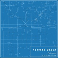 Blueprint US city map of Webbers Falls, Oklahoma.