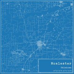 Blueprint US city map of Mcalester, Oklahoma.