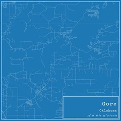 Blueprint US city map of Gore, Oklahoma.