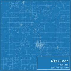 Blueprint US city map of Okmulgee, Oklahoma.