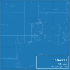 Blueprint US city map of Ketchum, Oklahoma.