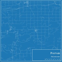 Blueprint US city map of Porum, Oklahoma.