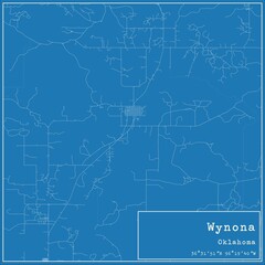 Blueprint US city map of Wynona, Oklahoma.