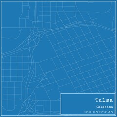 Blueprint US city map of Tulsa, Oklahoma.