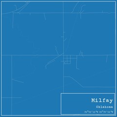 Blueprint US city map of Milfay, Oklahoma.