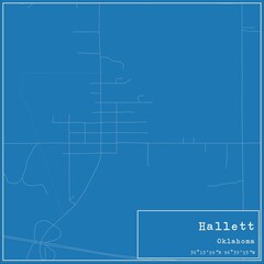Blueprint US city map of Hallett, Oklahoma.