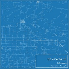 Blueprint US city map of Cleveland, Oklahoma.