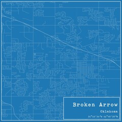 Blueprint US city map of Broken Arrow, Oklahoma.