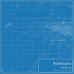 Fototapeta premium Blueprint US city map of Muskogee, Oklahoma.