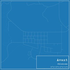 Fototapeta premium Blueprint US city map of Avant, Oklahoma.