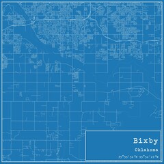 Blueprint US city map of Bixby, Oklahoma.