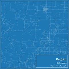 Blueprint US city map of Copan, Oklahoma.
