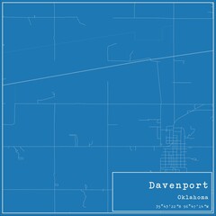 Blueprint US city map of Davenport, Oklahoma.