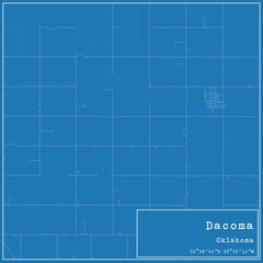 Blueprint US city map of Dacoma, Oklahoma.