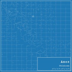Blueprint US city map of Ames, Oklahoma.