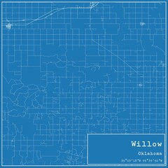 Fototapeta premium Blueprint US city map of Willow, Oklahoma.